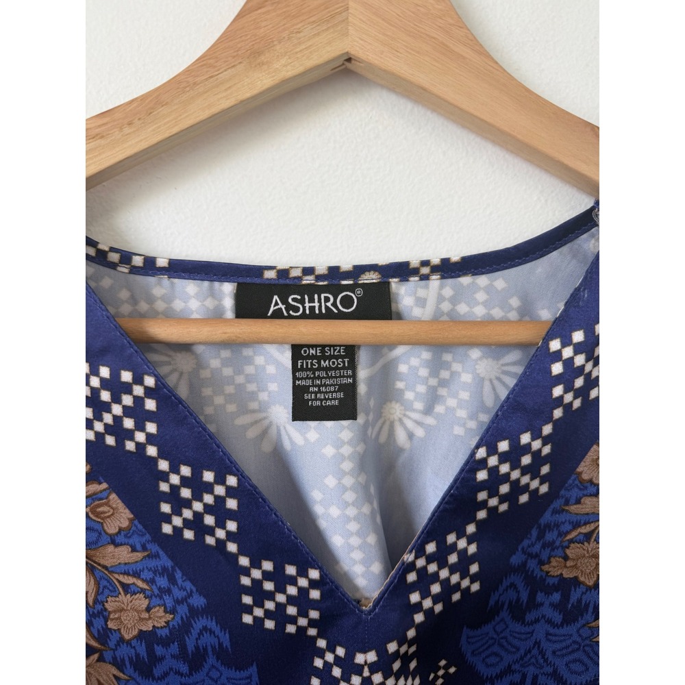 Ashro Women's Printed Caftan Long Dress – Blue Print – One Size Fits Most – NWOT - Picture 2 of 3
